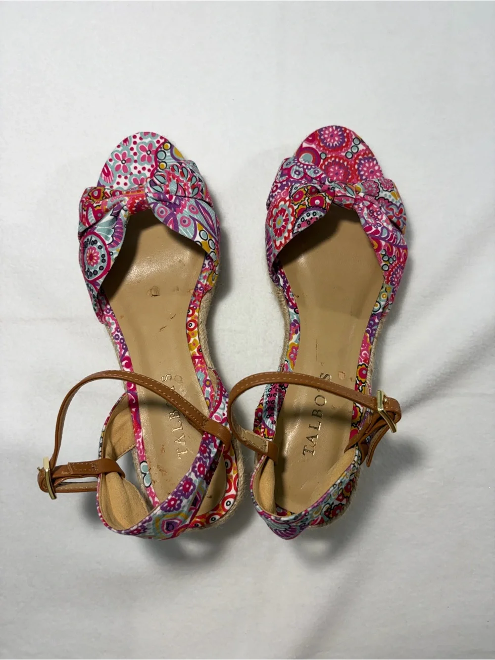 Talbots Women's Pink Patterned‎ Knot Espadrille Wedge Sandals